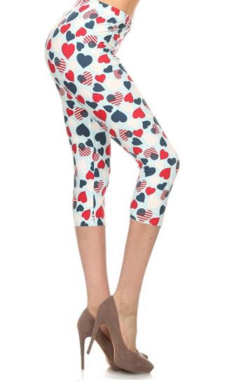 159 Patriotic Hearts LEGGINGS or CAPRI HQ-BBOK G