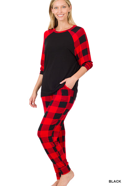 1600 4/4S RED Buffalo Plaid PJ SET w BLACK HQ-I8B