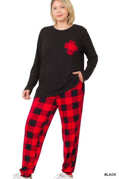 1601 4/4S RED Buffalo Plaid PJ SET w PKT w BLACK HQ-G7A