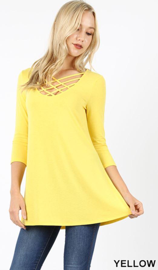 573 3/4S Triple Lattice TOP in YELLOW JV-SOLD OUT