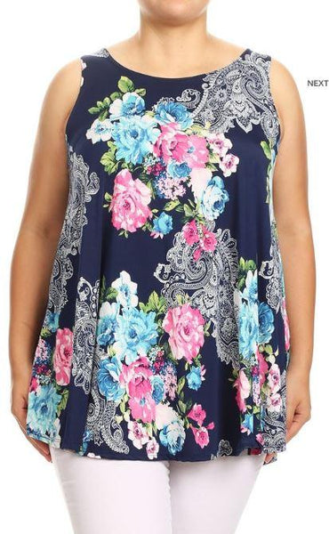 3016 0/0S Navy Paisley Floral PRINT TOP HQ-C8