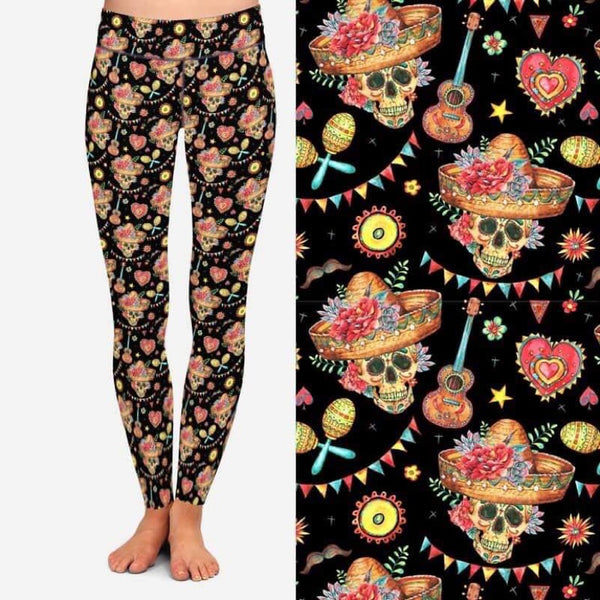 $17 PY .. 228 Carnival Skulls DESIGNER LEGGINGS HQ-BBOK SO