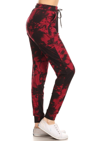 2296 Burgundy & Black Tie Dye JOGGERS HQ-I2
