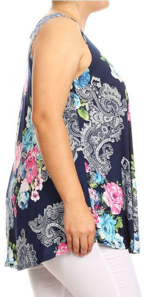 3016 0/0S Navy Paisley Floral PRINT TOP HQ-C8
