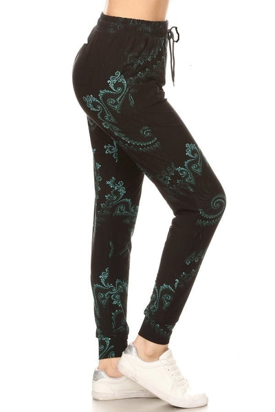 2421 Swirled Teal Paisley JOGGERS HQ-IO