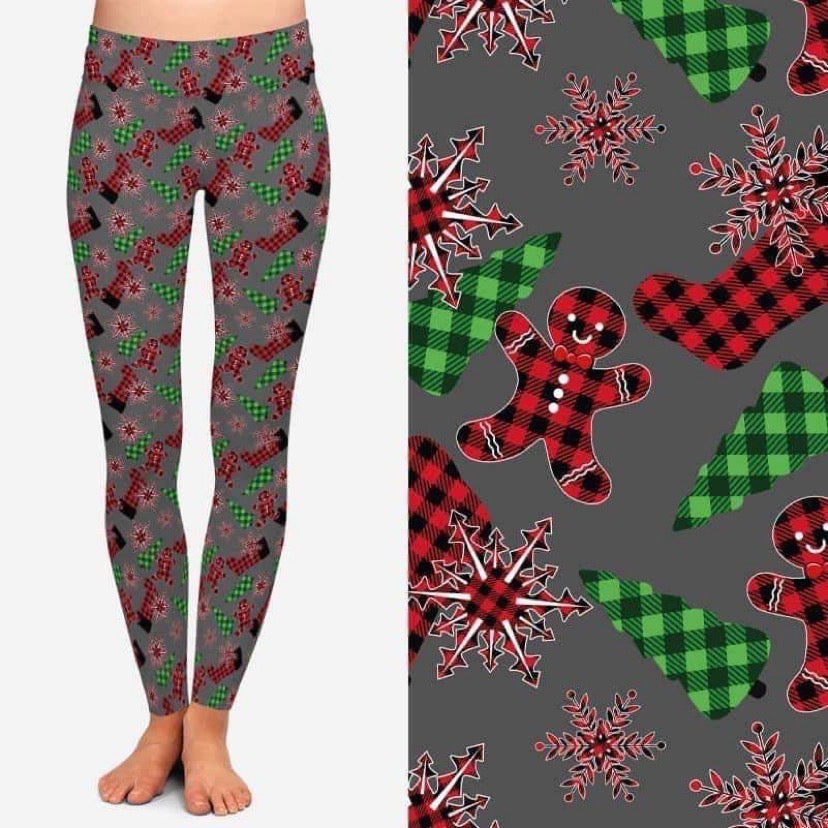 297 Gingerbread Plaid DESIGNER LEGGINGS HQ-BBOKDS