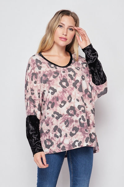 30017 4/4S Tie Dye Safari PRINT TOP in WINE HQ-M37A
