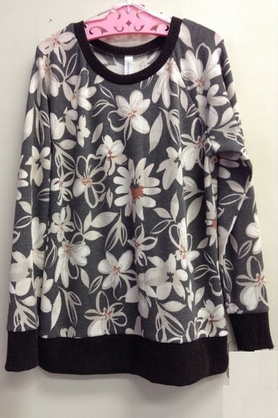 30028 4/4S CHAR/TAUPE Floral PRINT TOP HQ-K17C