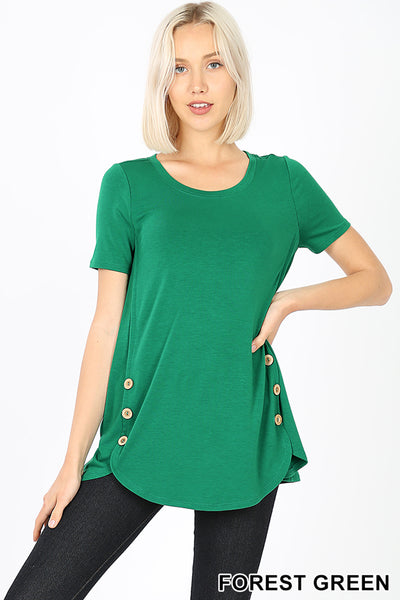 4163 1/4S Dolphin Hem w Wood Buttons TOP in FOREST GREEN HQ-N87C