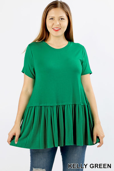 4456 1/4S Ruffle Bottom TOP in KELLY GREEN HQ-A27C