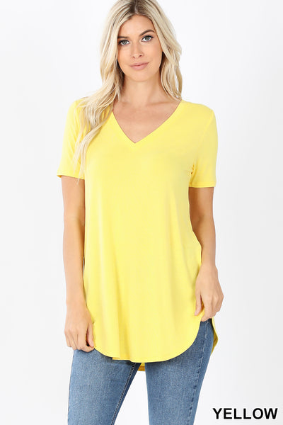 4840 1/4S V Neck Round Hem TOP in YELLOW HQ-H38B