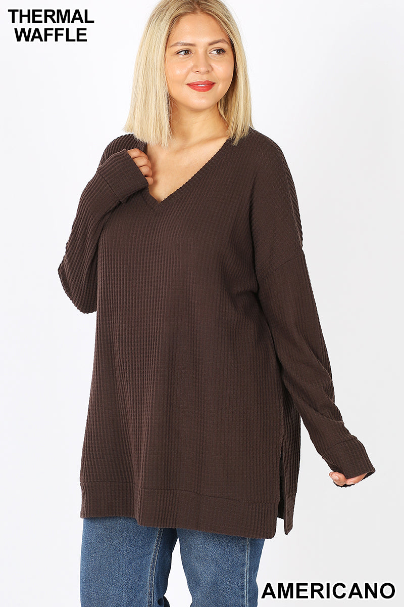 50021 4/4S Thermal Waffle V Neck SWEATERS IN AMERICANO HQ-N132C