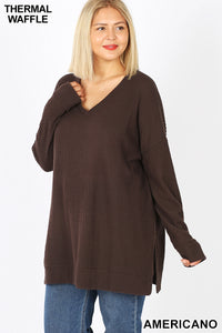 50021 4/4S Thermal Waffle V Neck SWEATERS IN AMERICANO HQ-N132C