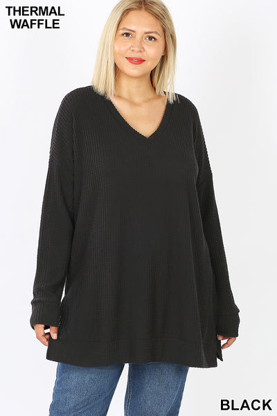 50022 4/4S Thermal Waffle V Neck SWEATERS IN BLACK HQ-M32C