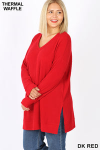 50023 4/4S Thermal Waffle V Neck SWEATERS IN DK RED HQ-N23C