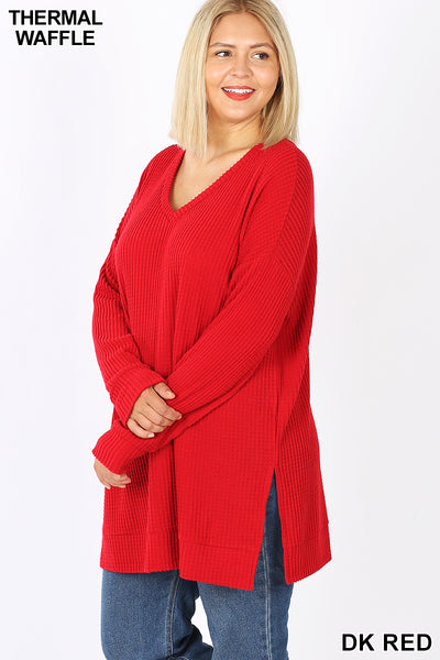 50023 4/4S Thermal Waffle V Neck SWEATERS IN DK RED HQ-N23C