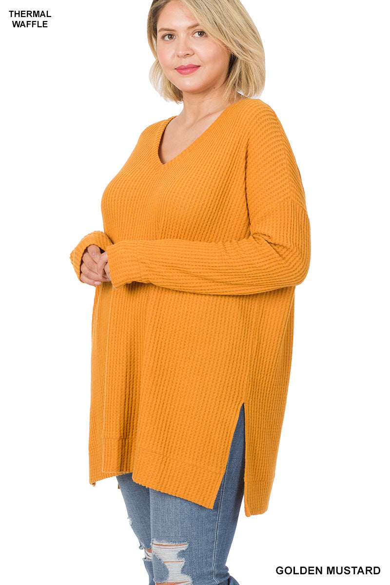 50024 4/4S Thermal Waffle V Neck SWEATERS IN GOLDEN MUSTARD HQ-M27C