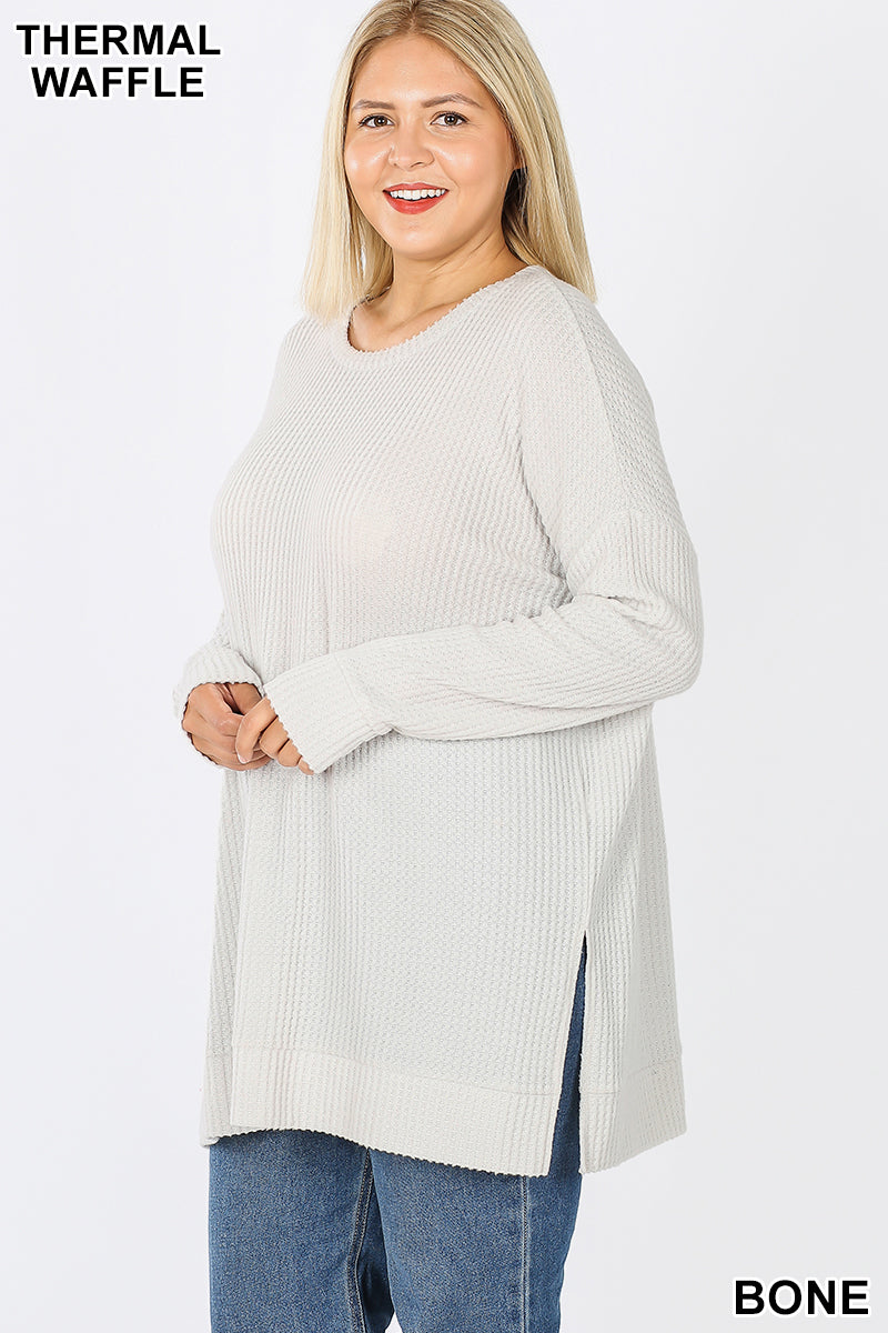 50025 4/4S Thermal Waffle R Neck SWEATERS in BONE HQ-G7C