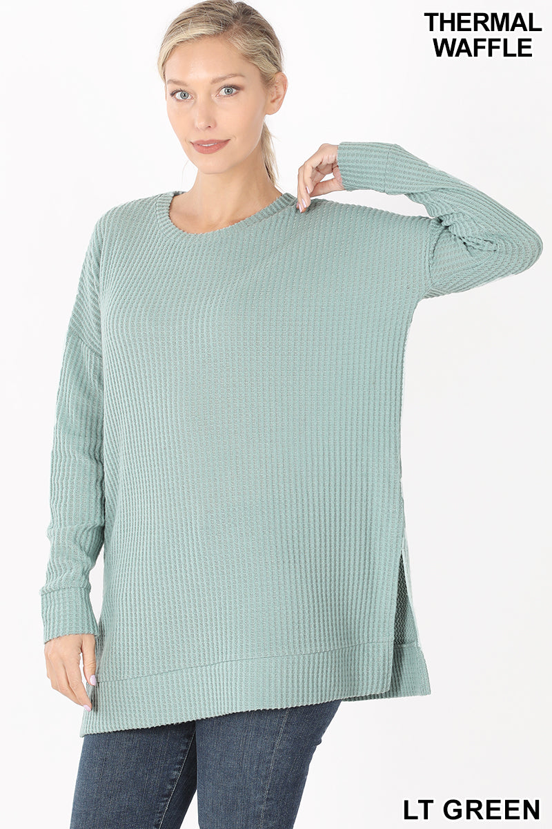 50027 4/4S Thermal Waffle R Neck SWEATERS in LT GREEN HQ-M7T