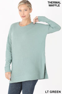 50027 4/4S Thermal Waffle R Neck SWEATERS in LT GREEN HQ-M7T