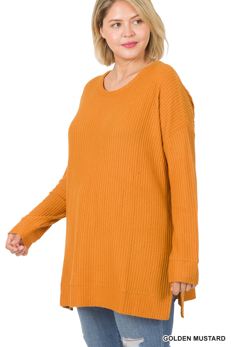 50028 4/4S Thermal Waffle R Neck SWEATERS in GOLD MUSTARD HQ-C8C