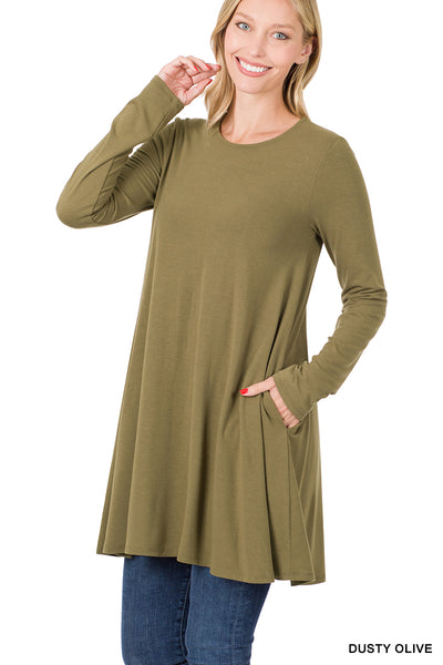 $15.. ALL SIZES.. 50030 4/4S LL Flared TOP w PKTS in DUSTY OLIVE HQ-H7C