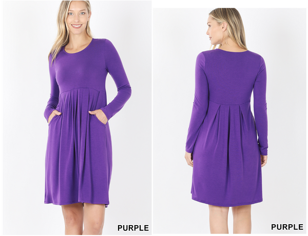 50032 4/4S Pleated Waist DRESS w PKTS in PURPLE HQ-H3C