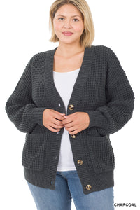 50035 4/4S Waffle CARDIGAN w PKTS in CHARCOAL HQ-Z