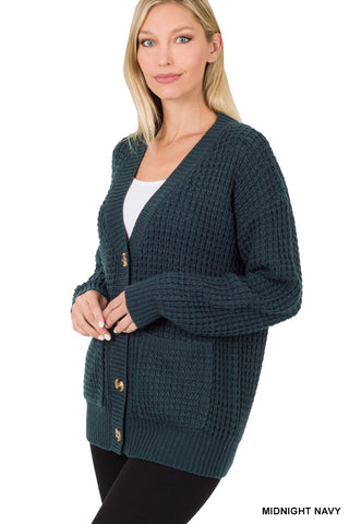 50037 4/4S Waffle CARDIGAN w PKTS in MIDNIGHT NAVY HQ-Z