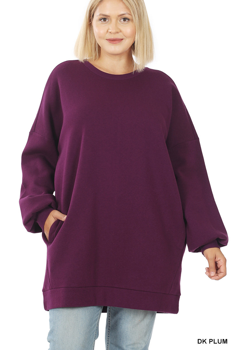 50040 4/4S OVZ LL R Neck SWEATSHIRT w PKTS in DK PLUM HQ-G34B