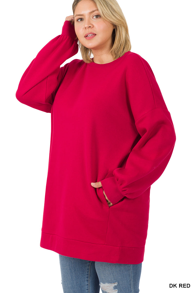 50042 4/4S OVZ LL R Neck SWEATSHIRT w PKTS in DK RED HQ-K24B