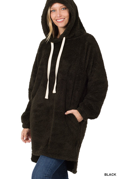 50077 4/4S HiLo Faux Fur HOODIE w PKTS in BLACK HQ-Z99