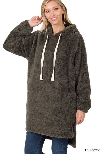 50082 4/4S HiLo Faux Fur HOODIE w PKTS in ASH GREY HQ-Z99