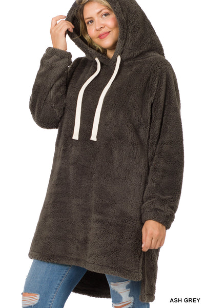 50082 4/4S HiLo Faux Fur HOODIE w PKTS in ASH GREY HQ-Z99