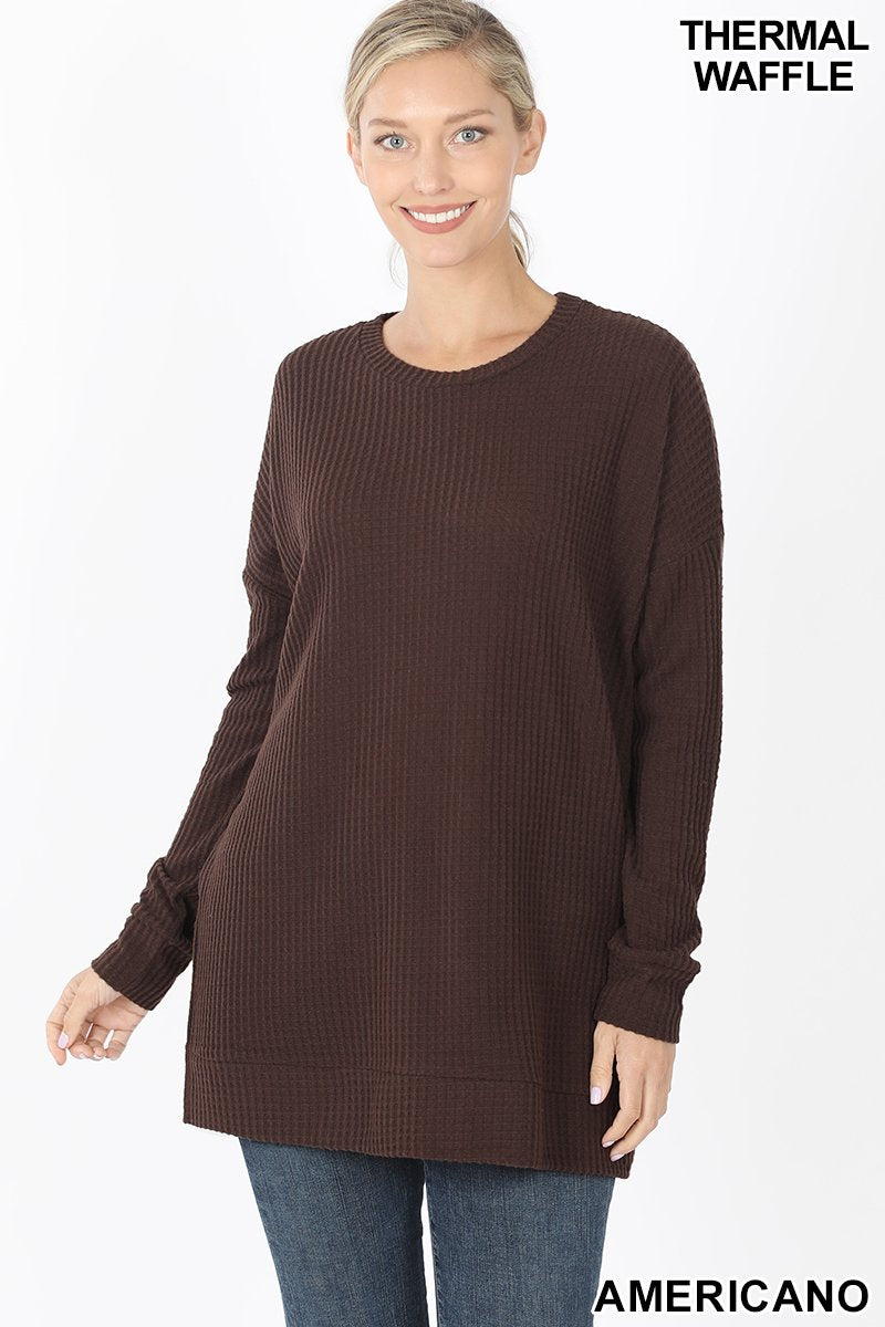 50202 4/4S Thermal Waffle R Neck SWEATERS in AMERICANO HQ-N147C