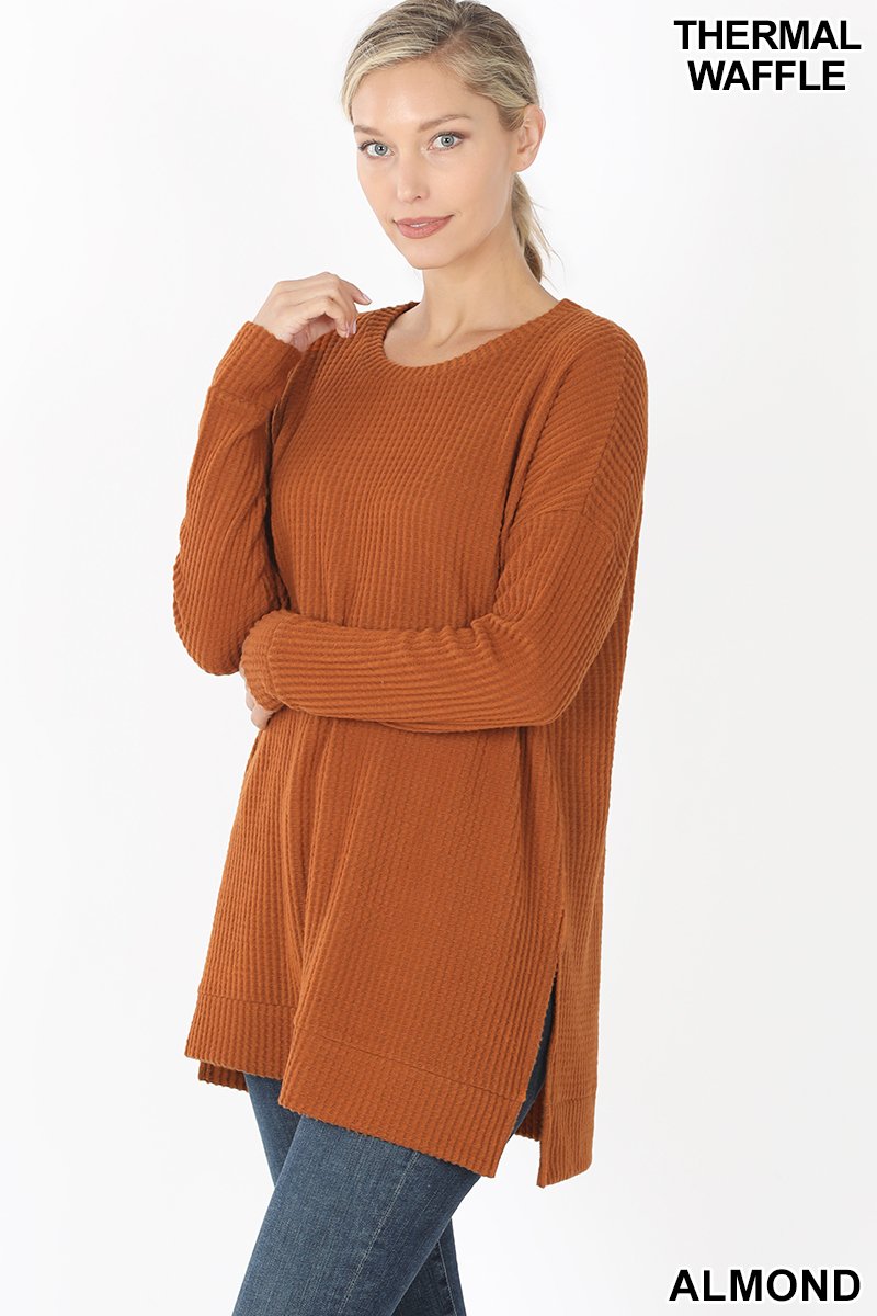 50209 4/4S Thermal Waffle R Neck SWEATERS in ALMOND HQ-M43C