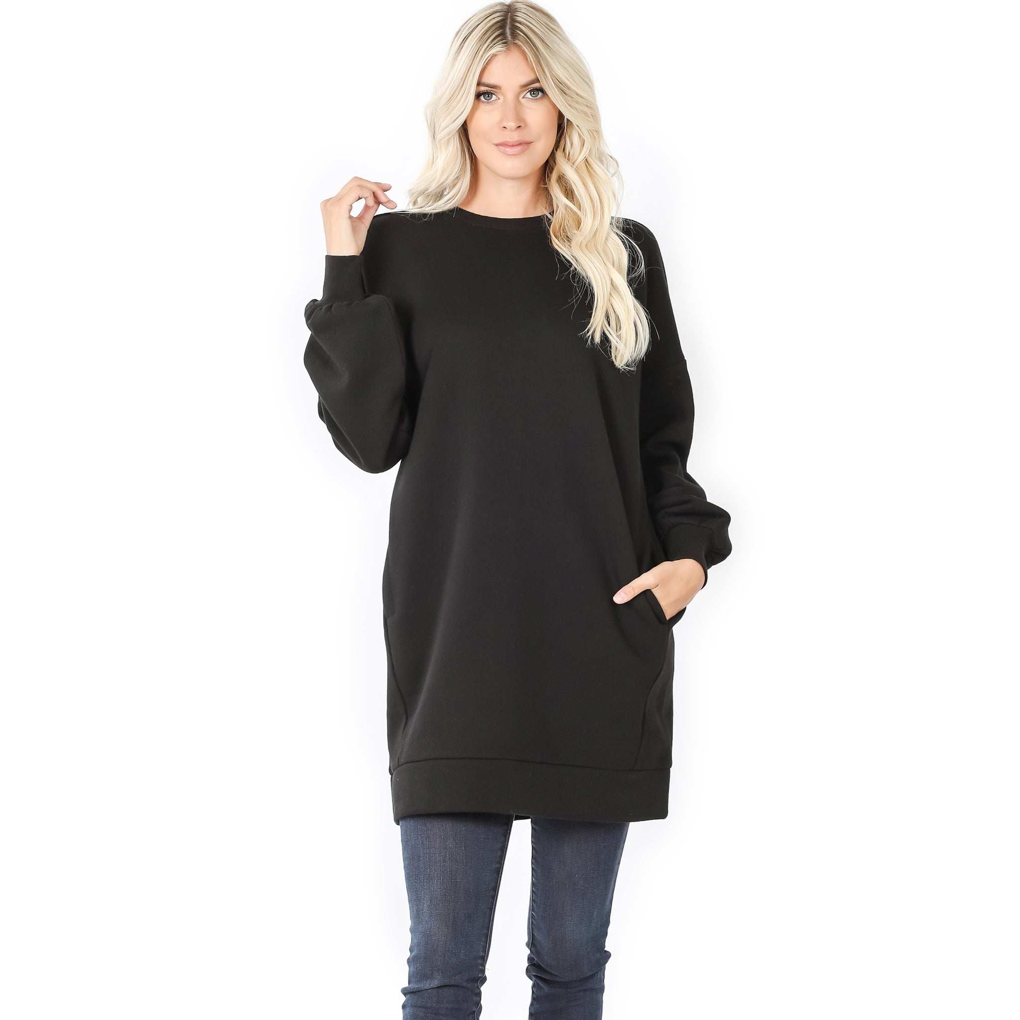 5234 4/4S OVZ LL R Neck SWEATSHIRT w PKTS in BLACK HQ-G34C