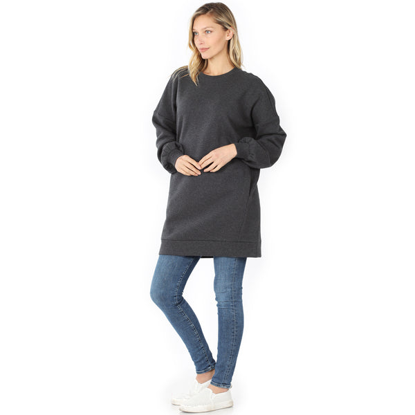 5235 4/4S OVZ LL R Neck SWEATSHIRT w PKTS in CHARCOAL HQ-F38C