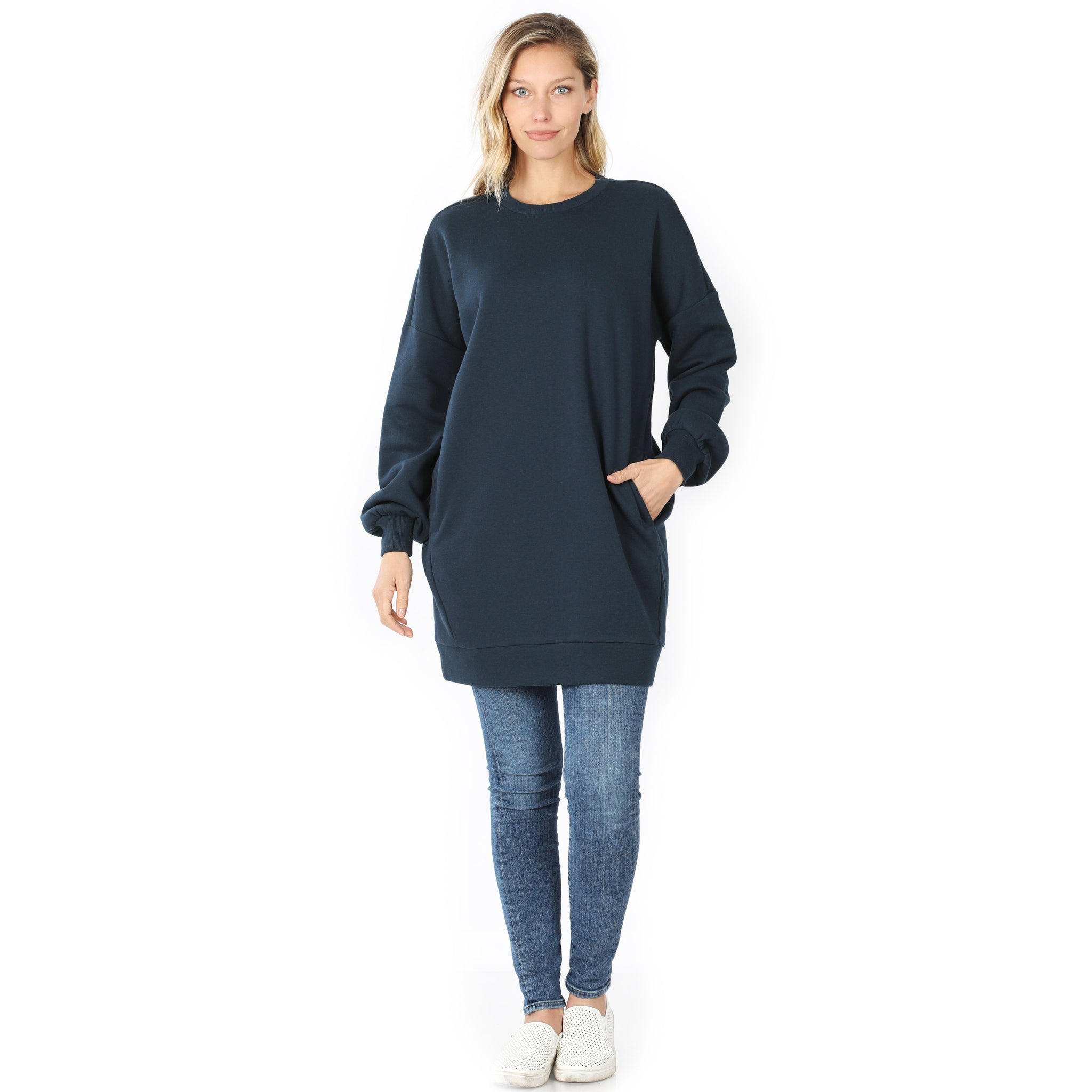5236 4/4S OVZ LL R Neck SWEATSHIRT w PKTS in MIDNIGHT NAVY HQ-HB6C G