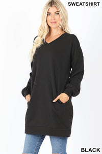 5237 4/4S OVZ LL V Neck SWEATSHIRT w PKTS in BLACK HQ-G49C