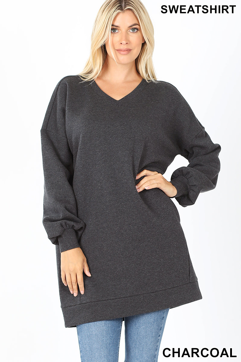 5238 4/4S OVZ LL V Neck SWEATSHIRT w PKTS in CHARCOAL HQ-HA69C G