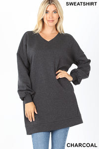 5238 4/4S OVZ LL V Neck SWEATSHIRT w PKTS in CHARCOAL HQ-HA69C G