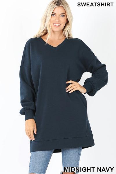 5240 4/4S OVZ LL V Neck SWEATSHIRT w PKTS in MIDNIGHT NAVY HQ-C43C