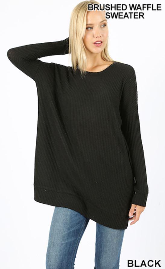5250 4/4S Thermal Waffle R Neck SWEATERS in BLACK HQ-N22C