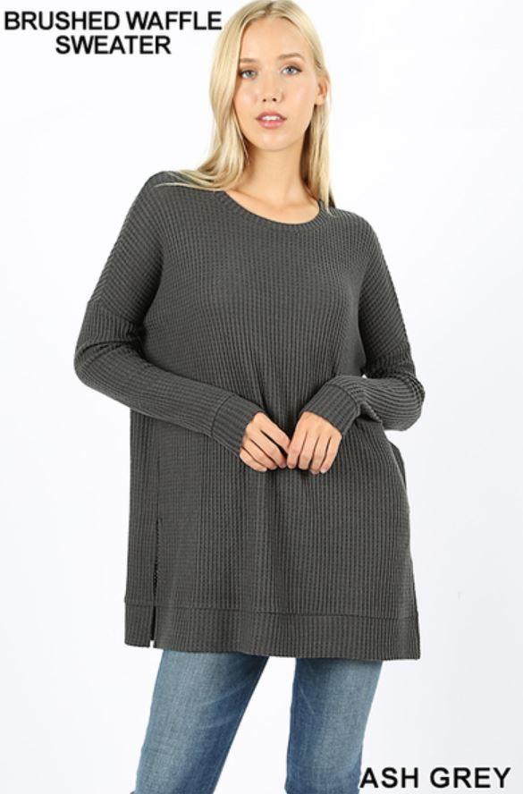 5256 4/4S Thermal Waffle R Neck SWEATERS in ASH GREY HQ-N7C