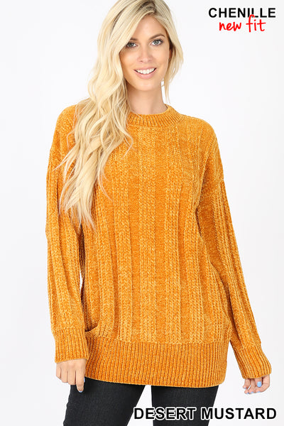 5289 4/4S Cable Knit Chenille SWEATER in DESERT MUSTARD HQ-N3C