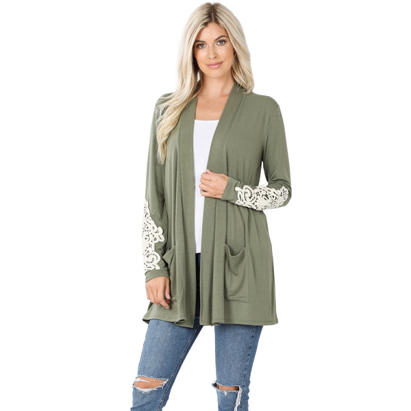 5595 4/4S Lace Patch CARDIGAN in LT OLIVE HQ-N18B