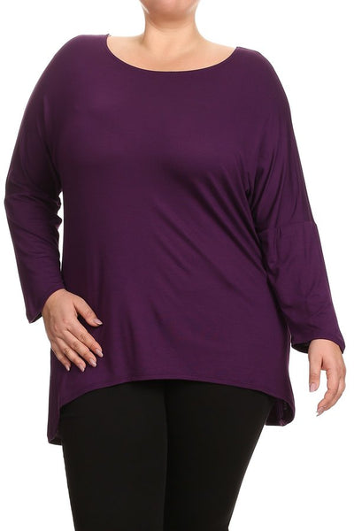 5849 4/4S Crew Neck Hi Lo TOP in PURPLE HQ-G37C