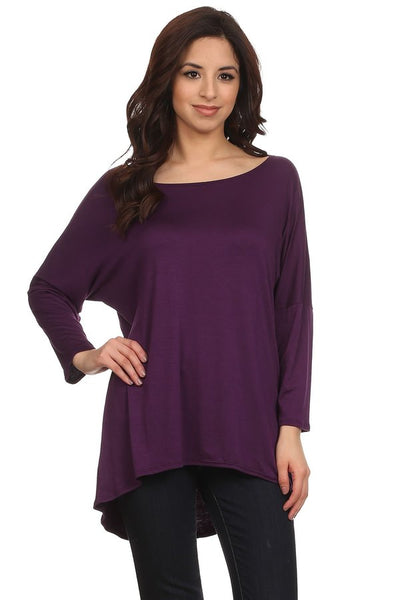 5849 4/4S Crew Neck Hi Lo TOP in PURPLE HQ-G37C
