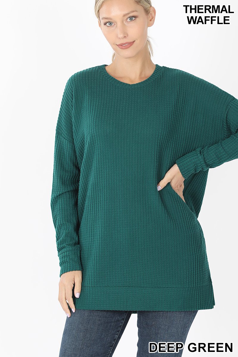 5887 4/4S Thermal Waffle R Neck SWEATERS in DEEP GREEN HQ-BB10C